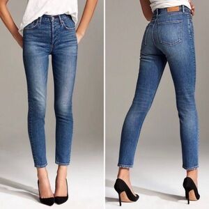 ARITZIA‎ DENIM FORUM Yoko High Rise Slim Jean Blue Denim Stretch Organic Cotton